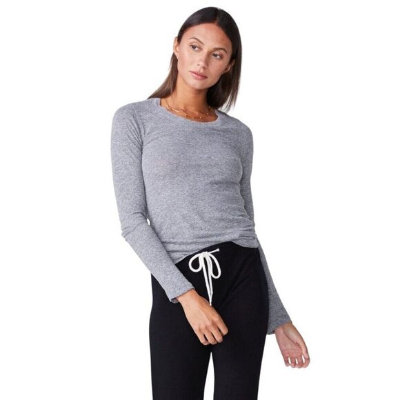 Monrow Textured Tri- Blend Fitted Long Sleeve Crew Gray Size S - Picture 1 of 7